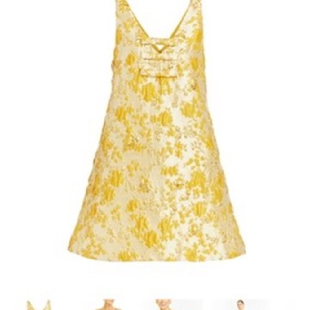 Mestiza Elmarie Mini Dress in Champagne/Gold Metallic Jacquard